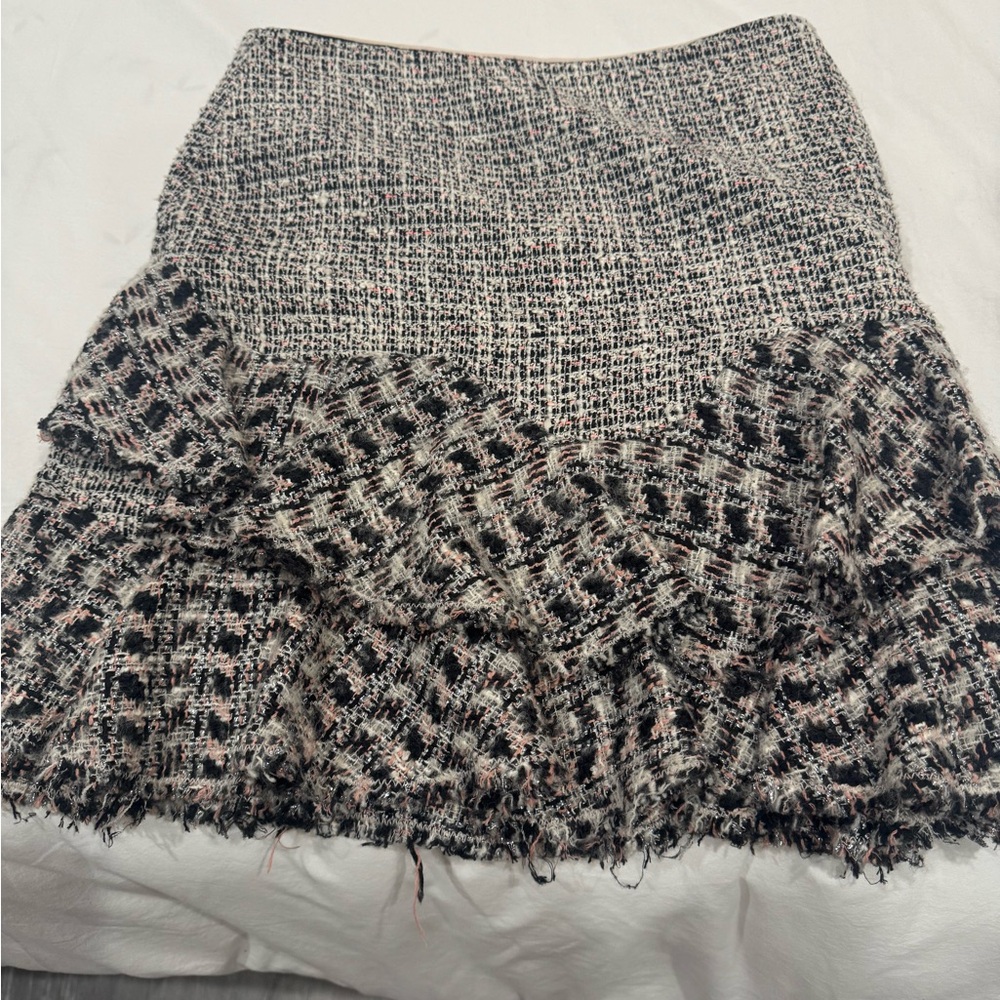 Rebecca Taylor Black and White Ruffled tweed A-line  Skirt